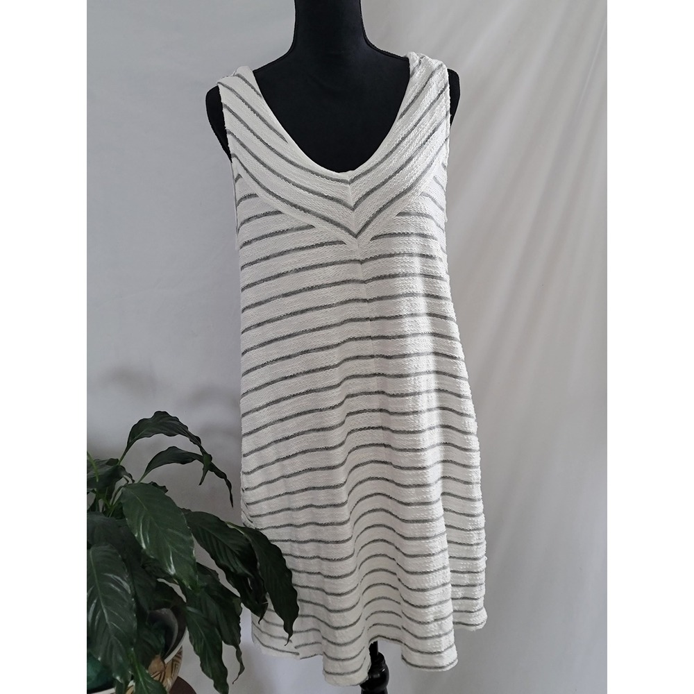 Simply Noelle Womens Striped V-Neck Sleeveless Dress‎ with Pockets White L/XL